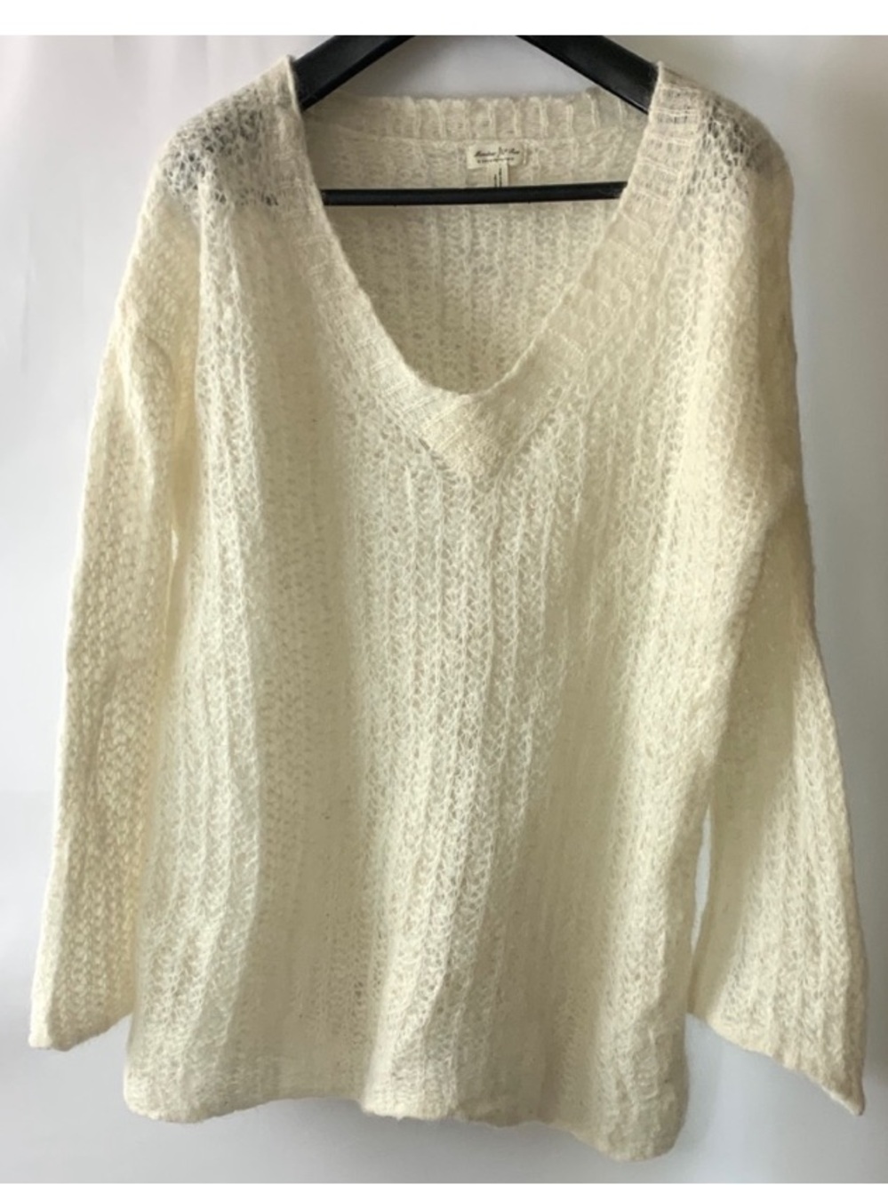 New Anthropologie Meadow Rue Alpaca Crochet Knit Soft Cream Ivory Sweater L